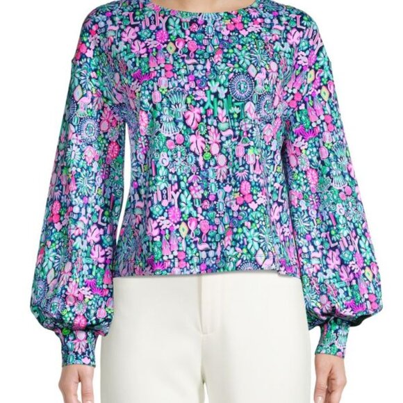 Lilly Pulitzer Kamala Long Sleeve Sweatshirt "Low Tide Navy Jewelry" Large - Picture 1 of 6
